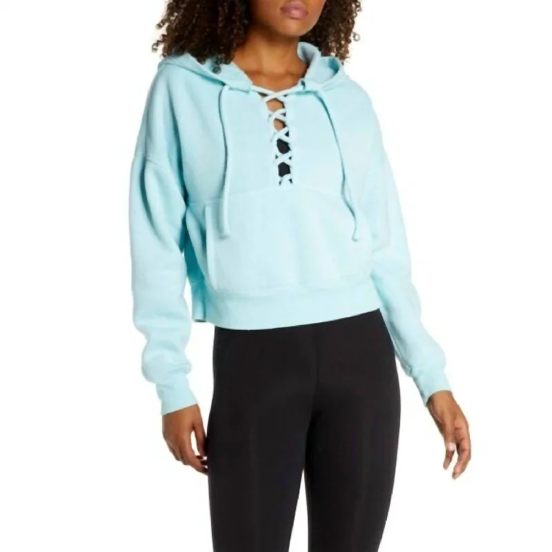 Believe It Lace Up Hoodie In Light Blue