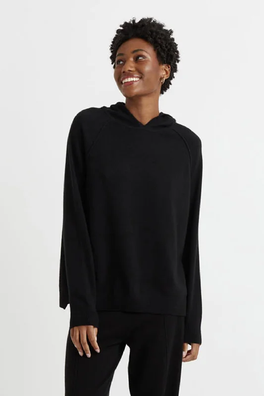 Black Wool-Cashmere Boxy Hoodie