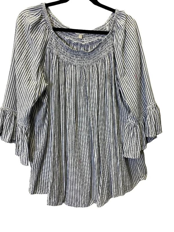 Blouse 3/4 Sleeve By Terra & Sky In Striped Pattern, Size: 14