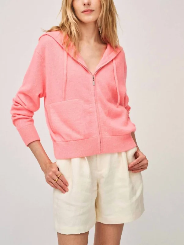 Cashmere Cropped Zip Hoodie In Pink Lemonade