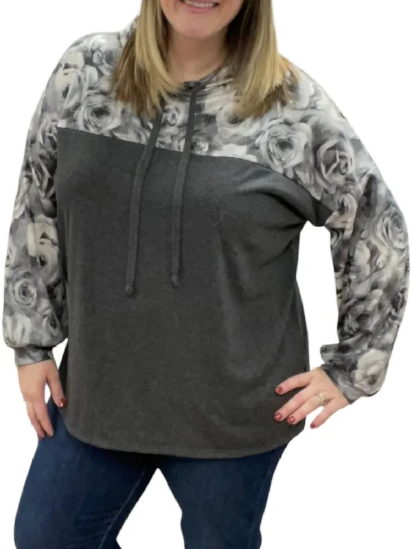 Faux Snakeskin Rose Hoodie In Charcoal