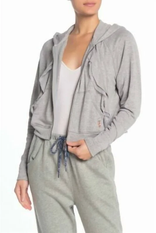 Game Plan Ruffle Hoodie In Heather Gray