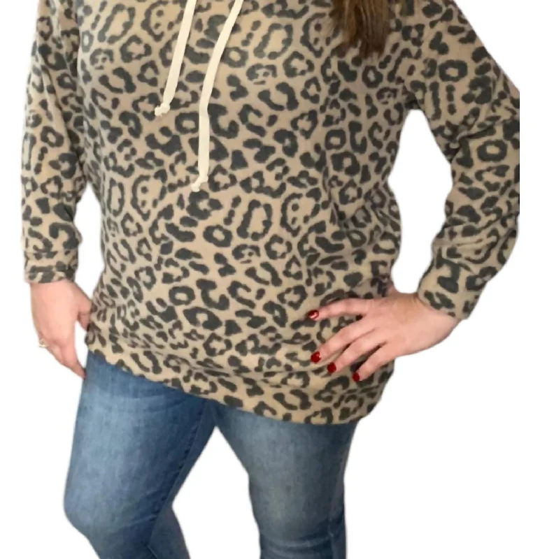 Leopard Fleece Hoodie In Brown