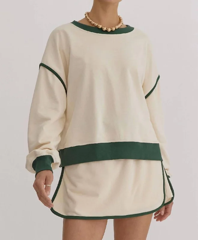 Long Sleeve Contrast Top In Ecru