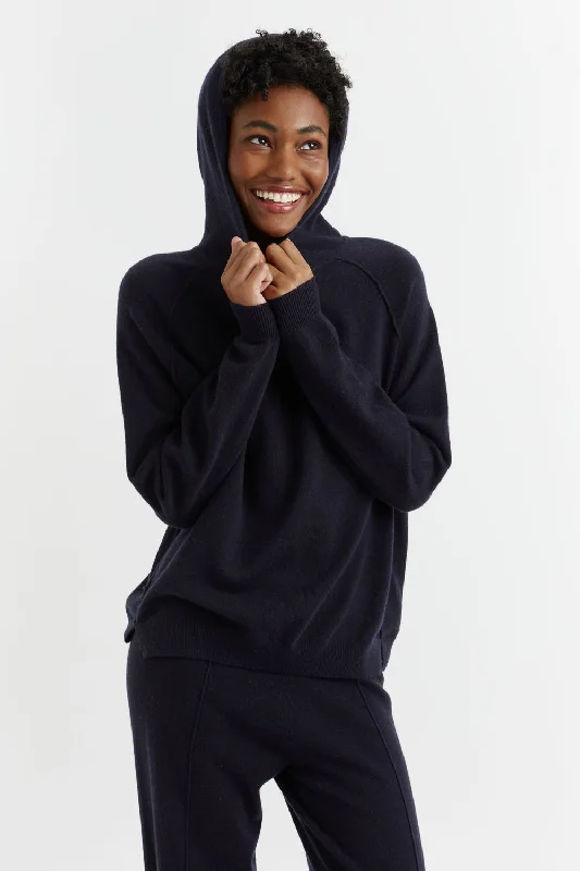 Navy Wool-Cashmere Boxy Hoodie