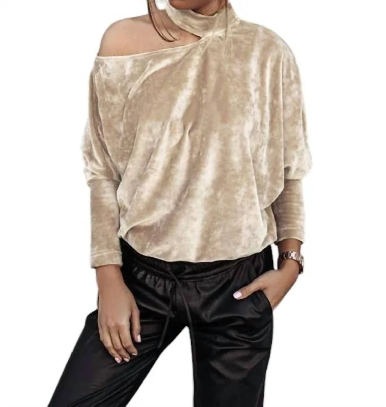 One Shoulder Cut Out Velvet Top In Gold