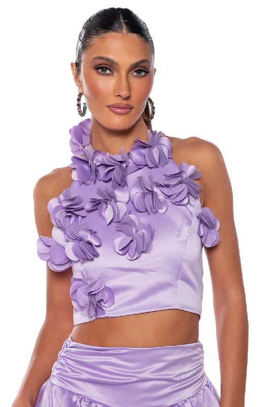 PANSY GARDEN CROPPED HALTER TOP