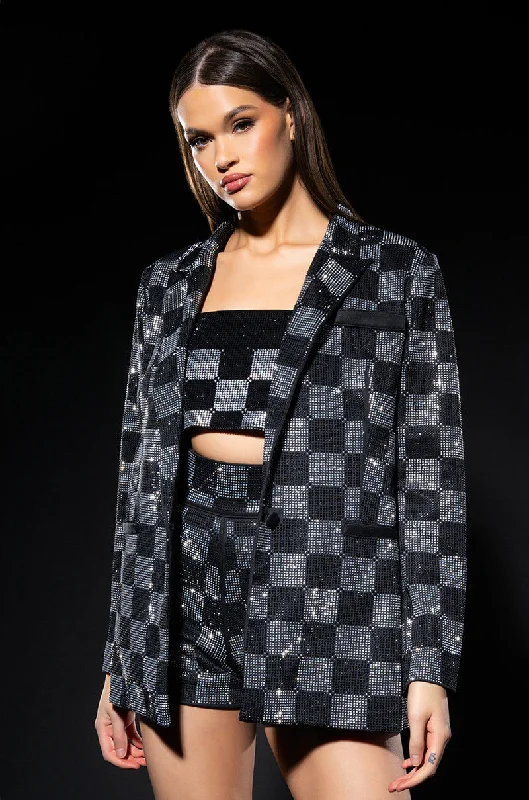 POP STAR CHECKERED RHINESTONE BLAZER