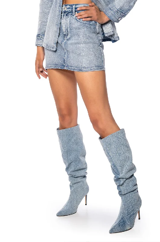 SHINE BRIGHT RHINESTONE EFFECT DENIM MINI SKIRT