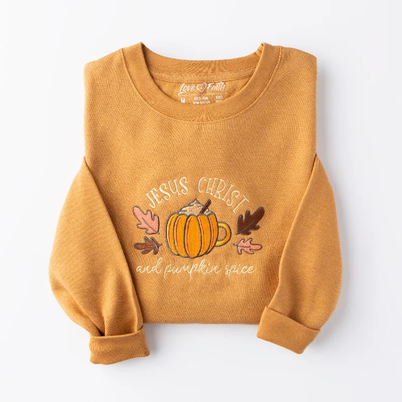 Embroidered Jesus Christ & Pumpkin Spice Sweatshirt