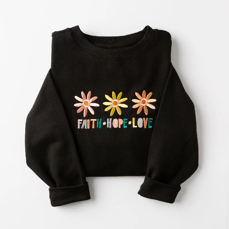 Embroidered Faith Hope Love Flowers Sweatshirt