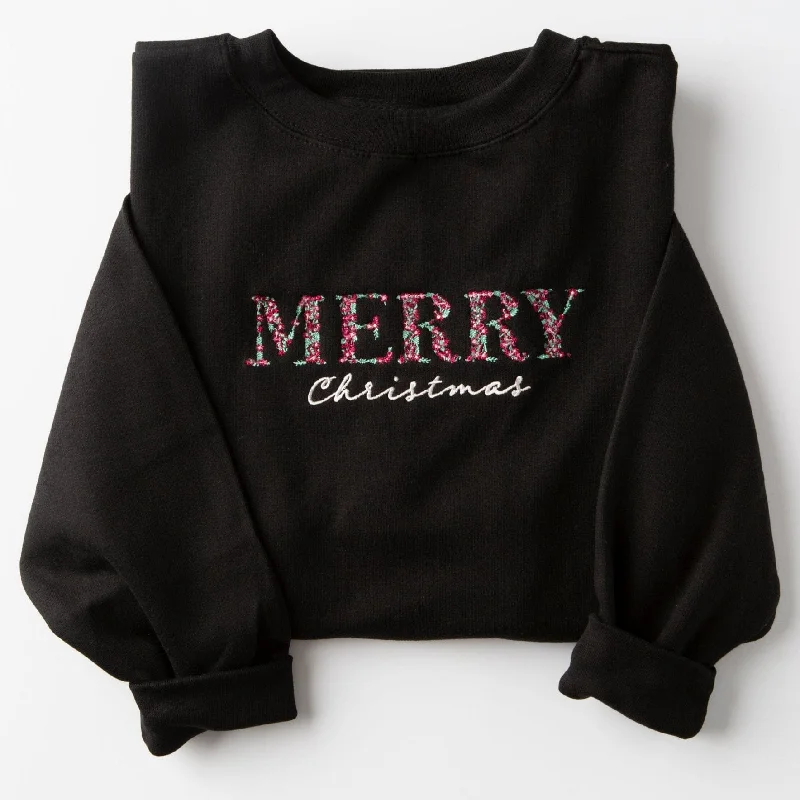 Embroidered Merry Christmas Floral Sweatshirt